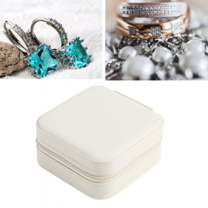Cutie de bijuterii portabila VarioShop®, eleganta, compacta, versatila, cu doua separatoare detasabile si fermoar, pentru depozitarea colierelor, inelelor, cerceilor, piele ecologica, 10 x 10 x 5 cm, [13]