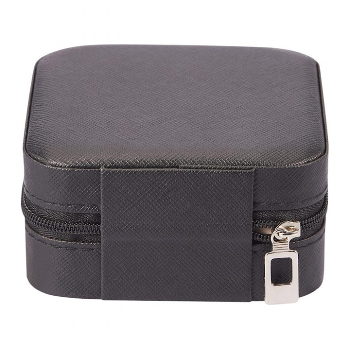 Cutie de bijuterii portabila VarioShop®, eleganta, compacta, versatila, cu doua separatoare detasabile si fermoar, pentru depozitarea colierelor, inelelor, cerceilor, piele ecologica, 10 x 10 x 5 cm, [16]
