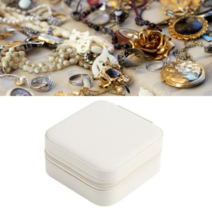 Cutie de bijuterii portabila VarioShop®, eleganta, compacta, versatila, cu doua separatoare detasabile si fermoar, pentru depozitarea colierelor, inelelor, cerceilor, piele ecologica, 10 x 10 x 5 cm, [14]