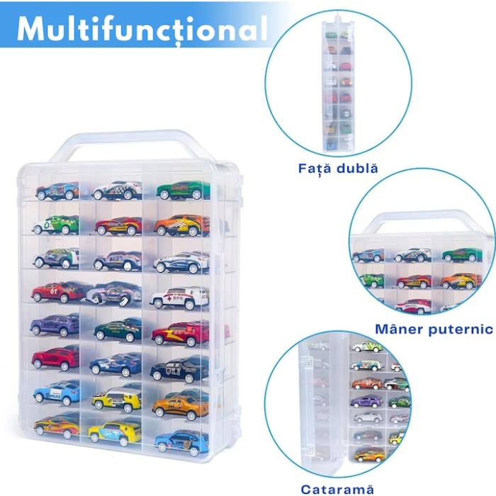 Cutie depozitare masinute VarioShop® cu inchidere sigura, 46 compartimente, transparenta, PP rezistent, dimensiuni 33x25x8.5 cm, cu maner transport [2]