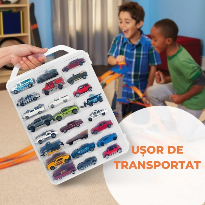 Cutie depozitare masinute VarioShop® cu inchidere sigura, 46 compartimente, transparenta, PP rezistent, dimensiuni 33x25x8.5 cm, cu maner transport [5]