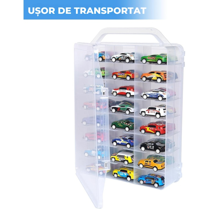 Cutie depozitare masinute VarioShop® cu inchidere sigura, 46 compartimente, transparenta, PP rezistent, dimensiuni 33x25x8.5 cm, cu maner transport [3]