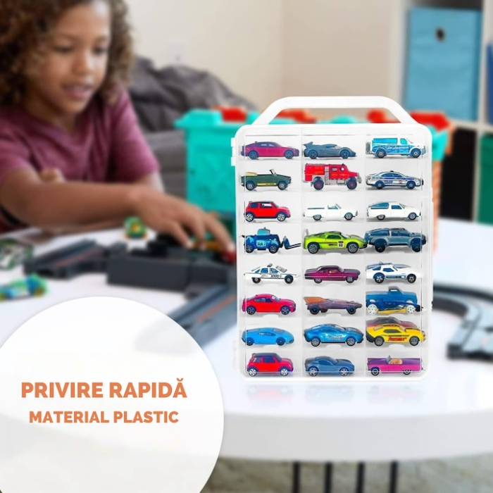 Cutie depozitare masinute VarioShop® cu inchidere sigura, 46 compartimente, transparenta, PP rezistent, dimensiuni 33x25x8.5 cm, cu maner transport [4]