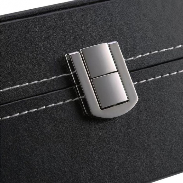 Cutie depozitare pentru 6 ceasuri VarioShop®, tip caseta, piele ecologica, pernite moi, fereastra transparenta, 30 x 11 x 8, Negru [6]