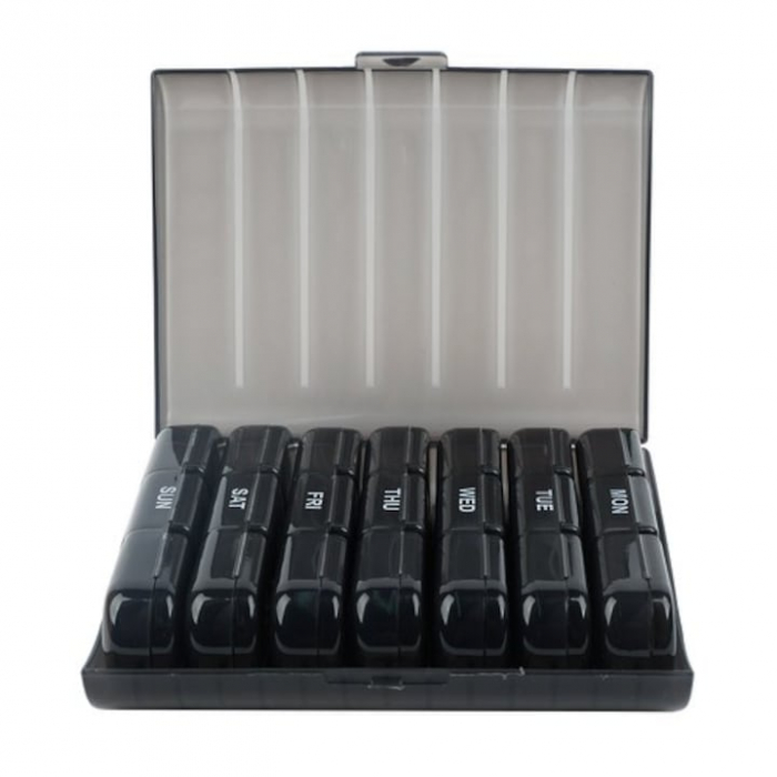 Cutie organizare medicamente VarioShop®, 21 compartimente, Practica, Impermeabila, Recipiente detasabile, Portabila, Usor de curatat, 15.5 x 12 x 4 cm, Negru [18]