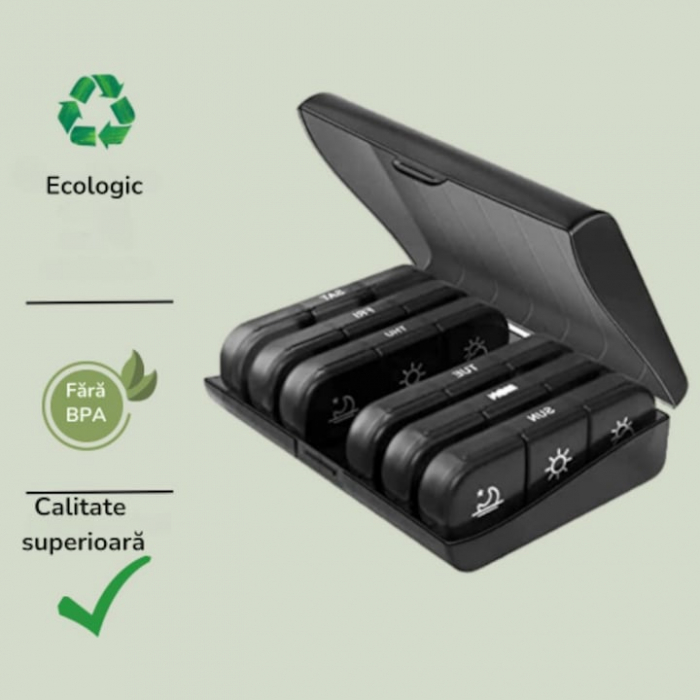 Cutie organizare medicamente VarioShop®, 21 compartimente, Practica, Impermeabila, Recipiente detasabile, Portabila, Usor de curatat, 15.5 x 12 x 4 cm, Negru [5]