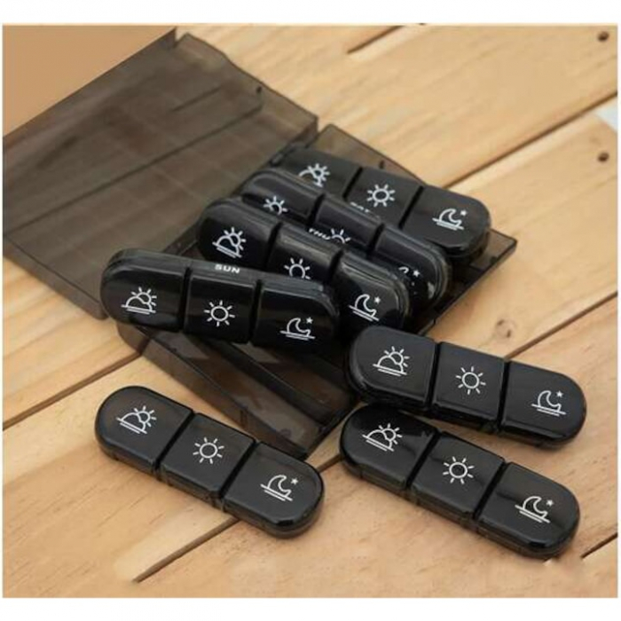 Cutie organizare medicamente VarioShop®, 21 compartimente, Practica, Impermeabila, Recipiente detasabile, Portabila, Usor de curatat, 15.5 x 12 x 4 cm, Negru [16]