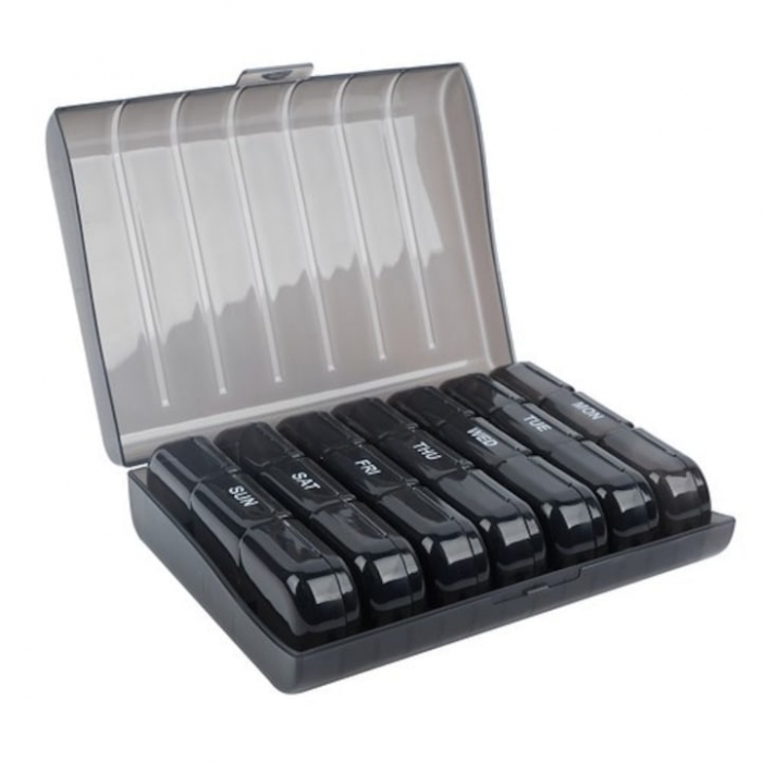Cutie organizare medicamente VarioShop®, 21 compartimente, Practica, Impermeabila, Recipiente detasabile, Portabila, Usor de curatat, 15.5 x 12 x 4 cm, Negru [19]
