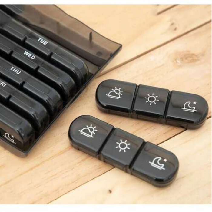 Cutie organizare medicamente VarioShop®, 21 compartimente, Practica, Impermeabila, Recipiente detasabile, Portabila, Usor de curatat, 15.5 x 12 x 4 cm, Negru [17]