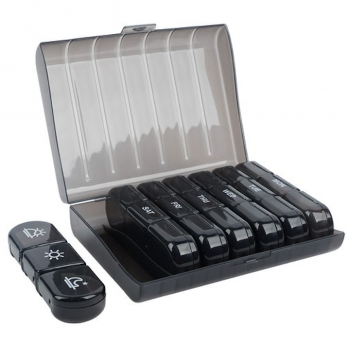 Cutie organizare medicamente VarioShop®, 21 compartimente, Practica, Impermeabila, Recipiente detasabile, Portabila, Usor de curatat, 15.5 x 12 x 4 cm, Negru [21]
