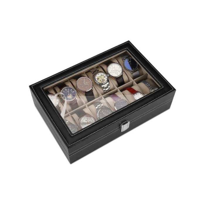 Cutie organizatoare pentru ceasuri, VarioShop, pentru 12 ceasuri, piele ecologică, negru, 30,5x20,5x8 cm [7]