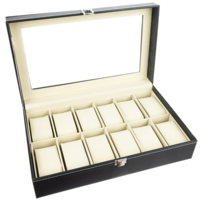 Cutie organizatoare pentru ceasuri, VarioShop, pentru 12 ceasuri, piele ecologică, negru, 30,5x20,5x8 cm [9]