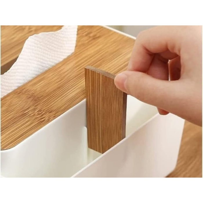 Cutie organizatoare pentru servetele VarioShop®, cu capac din bambus, cu compartiment pentru obiecte mici, pentru birou, baie, living sau dormitor, design modern si elegant, Alb [7]