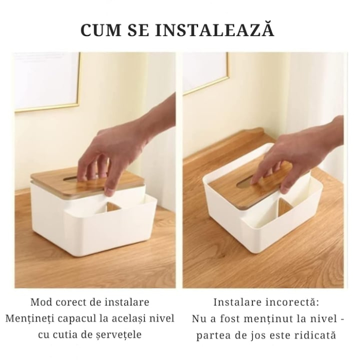 Cutie organizatoare pentru servetele VarioShop®, cu capac din bambus, cu compartiment pentru obiecte mici, pentru birou, baie, living sau dormitor, design modern si elegant, Albastru [6]