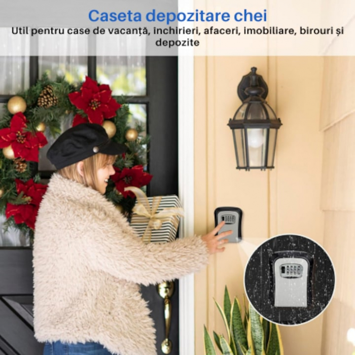 Cutie pentru depozitarea cheilor VarioShop®, cifru mecanic resetabil, inchirieri regim hotelier, montare pe perete, din otel, neagra/gri, 11.5 x 9.5 cm, Negru/Gri [17]