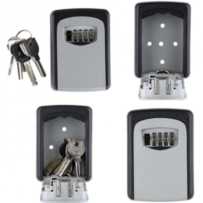 Cutie pentru depozitarea cheilor VarioShop®, cifru mecanic resetabil, inchirieri regim hotelier, montare pe perete, din otel, neagra/gri, 11.5 x 9.5 cm, Negru/Gri [14]
