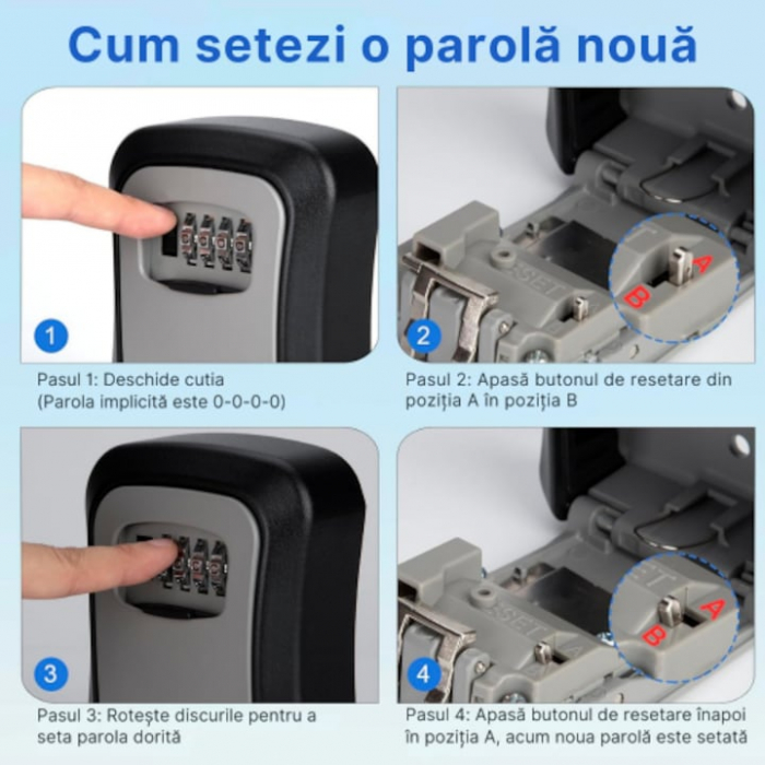 Cutie pentru depozitarea cheilor VarioShop®, cifru mecanic resetabil, inchirieri regim hotelier, montare pe perete, din otel, neagra/gri, 11.5 x 9.5 cm, Negru/Gri [20]
