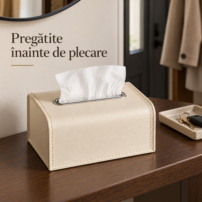 Cutie servetele VarioShop®, potrivita pentru noptiera, living si birou, deschidere superioara, design modern, plastic, 19 x 13,5 x 9,3 cm, crem [7]