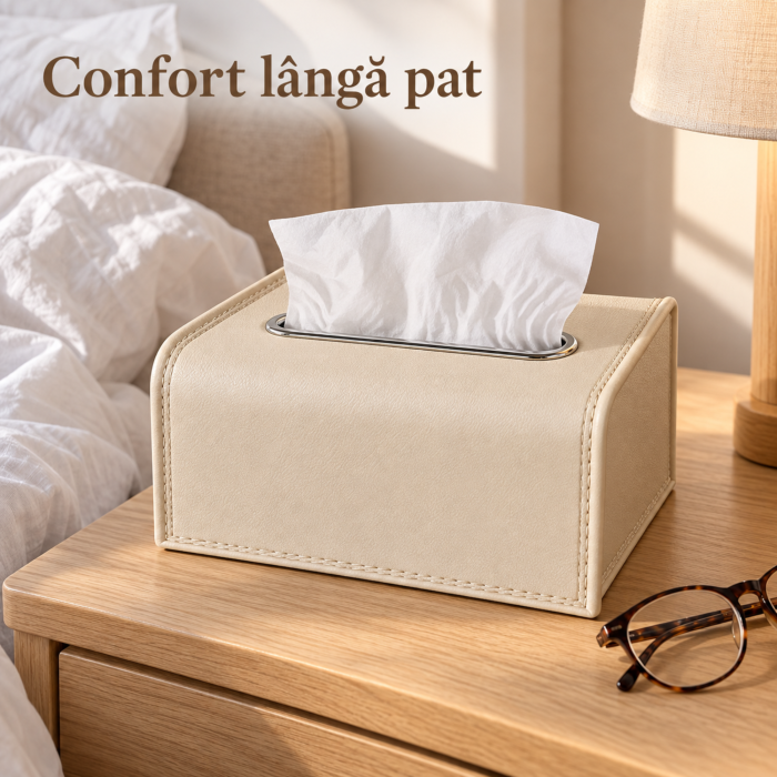 Cutie servetele VarioShop®, potrivita pentru noptiera, living si birou, deschidere superioara, design modern, plastic, 19 x 13,5 x 9,3 cm, crem [2]
