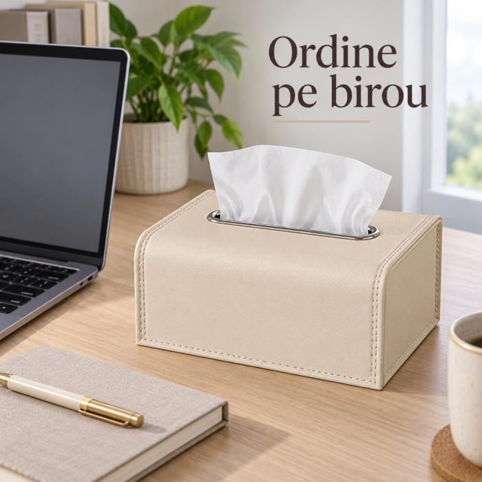 Cutie servetele VarioShop®, potrivita pentru noptiera, living si birou, deschidere superioara, design modern, plastic, 19 x 13,5 x 9,3 cm, crem [5]