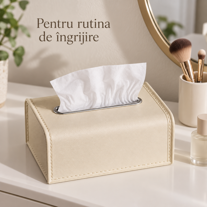 Cutie servetele VarioShop®, potrivita pentru noptiera, living si birou, deschidere superioara, design modern, plastic, 19 x 13,5 x 9,3 cm, crem [3]