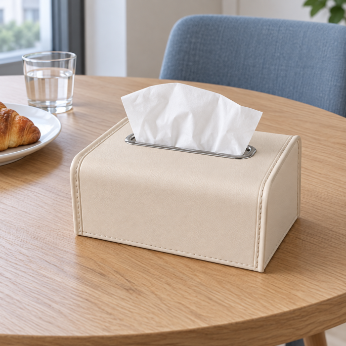 Cutie servetele VarioShop®, potrivita pentru noptiera, living si birou, deschidere superioara, design modern, plastic, 19 x 13,5 x 9,3 cm, crem [9]