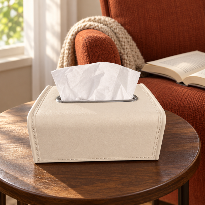 Cutie servetele VarioShop®, potrivita pentru noptiera, living si birou, deschidere superioara, design modern, plastic, 19 x 13,5 x 9,3 cm, crem [8]