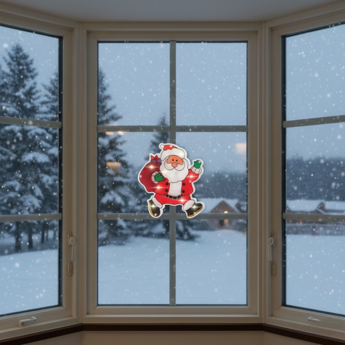 Decoratiune Craciun LED, Mos Craciun, multicolor, 20x18x2cm, alimentare baterii, montare cu ventuza [3]