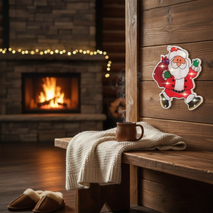 Decoratiune Craciun LED, Mos Craciun, multicolor, 20x18x2cm, alimentare baterii, montare cu ventuza [2]