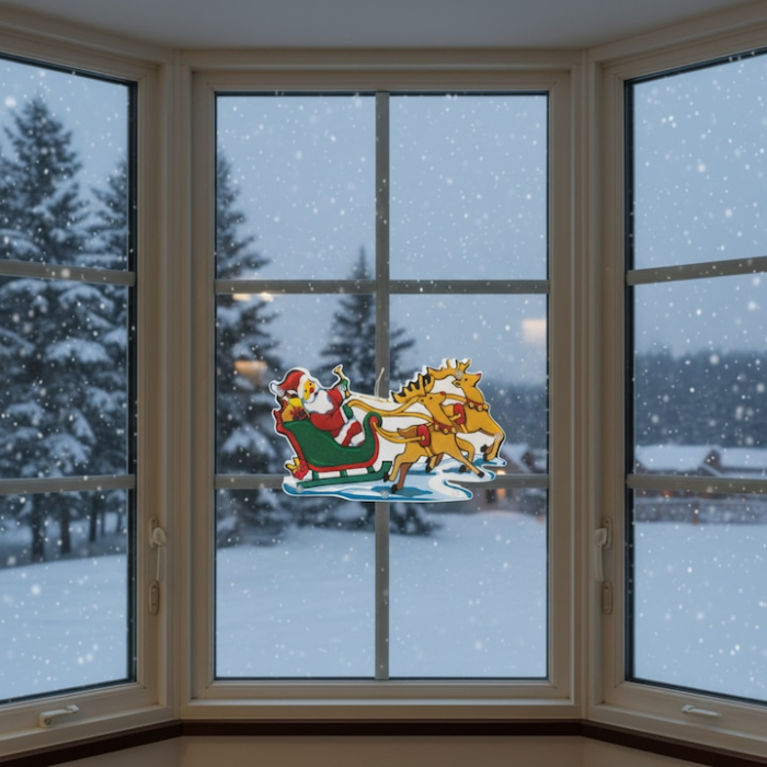 Decoratiune de Craciun cu LED pentru fereastra VarioShop®, sania lui Mos Craciun, lumina alb calda, ornament luminos interior, montaj cu ventuza [2]