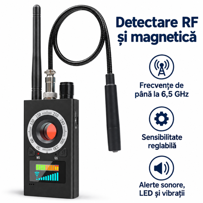 Detector camere ascunse VarioShop, pentru identificarea dispozitivelor de ascultare si localizatoarelor GPS/GSM, detectie RF, magnetica si laser, sensibilitate reglabila, pana la 6,5 GHz, autonomie pa [6]