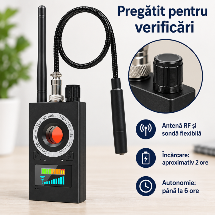 Detector camere ascunse VarioShop, pentru identificarea dispozitivelor de ascultare si localizatoarelor GPS/GSM, detectie RF, magnetica si laser, sensibilitate reglabila, pana la 6,5 GHz, autonomie pa [2]