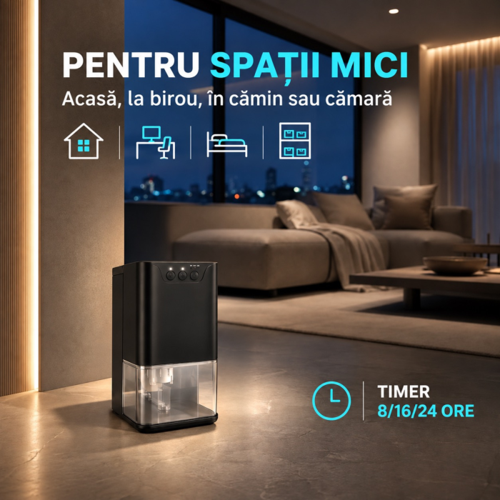 Dezumidificator compact VarioShop®, pentru locuinta, birou si spatii cu umiditate ridicata, rezervor 1400 ml, 36W, negru [8]