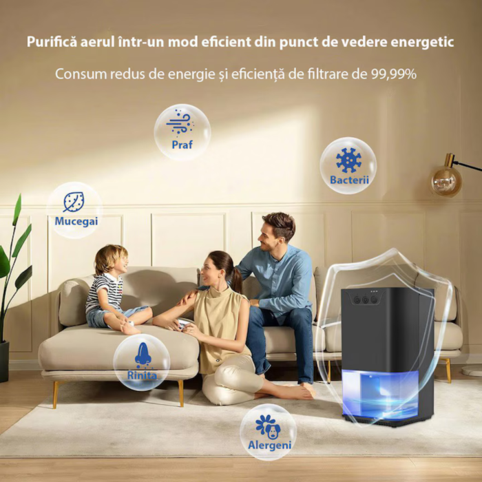 Dezumidificator de aer compact VarioShop® 1400 ml, tehnologie Peltier silentioasa 36W, temporizator 8/12/16 ore, oprire automata, rezervor detasabil, LED ambiental 7 culori, negru [9]