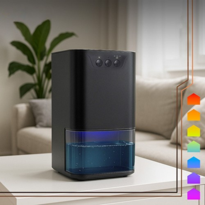 Dezumidificator de aer compact VarioShop® 1400 ml, tehnologie Peltier silentioasa 36W, temporizator 8/12/16 ore, oprire automata, rezervor detasabil, LED ambiental 7 culori, negru [13]