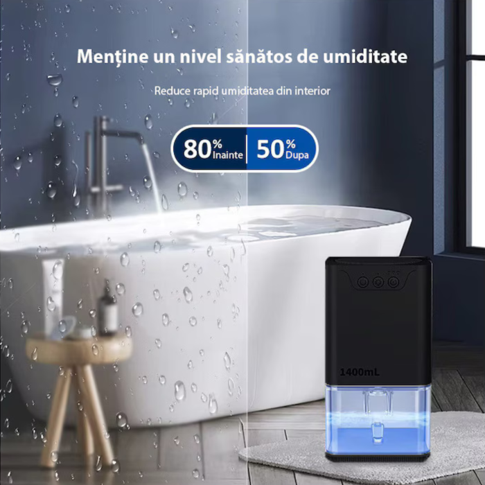 Dezumidificator de aer compact VarioShop® 1400 ml, tehnologie Peltier silentioasa 36W, temporizator 8/12/16 ore, oprire automata, rezervor detasabil, LED ambiental 7 culori, negru [2]