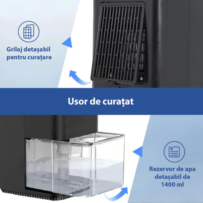 Dezumidificator de aer compact VarioShop® 1400 ml, tehnologie Peltier silentioasa 36W, temporizator 8/12/16 ore, oprire automata, rezervor detasabil, LED ambiental 7 culori, negru [3]