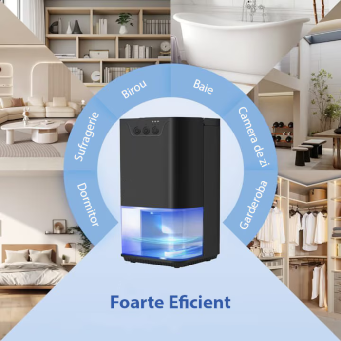 Dezumidificator de aer compact VarioShop® 1400 ml, tehnologie Peltier silentioasa 36W, temporizator 8/12/16 ore, oprire automata, rezervor detasabil, LED ambiental 7 culori, negru [5]