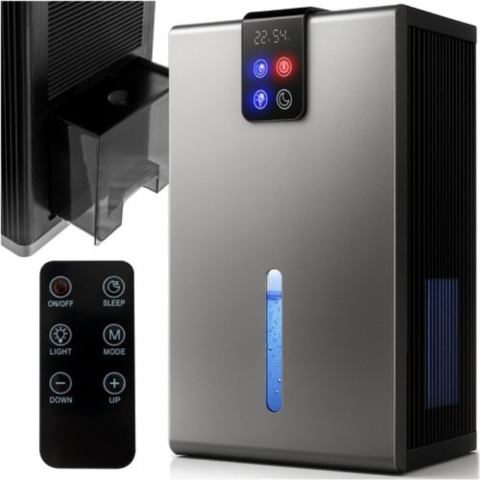 Dezumidificator de aer compact VarioShop®, cu LED ambiental si telecomanda, 1000 ml/zi, rezervor detasabil 2.2L, operare silentioasa, tehnologie Peltier, argintiu [10]