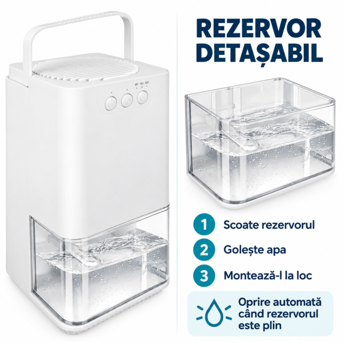 Dezumidificator de aer VarioShop®, pentru încăperi mici, rezervor 1400 ml, reduce umiditatea, 36W, 14,5 x 14,5 x 27,5 cm, alb [9]