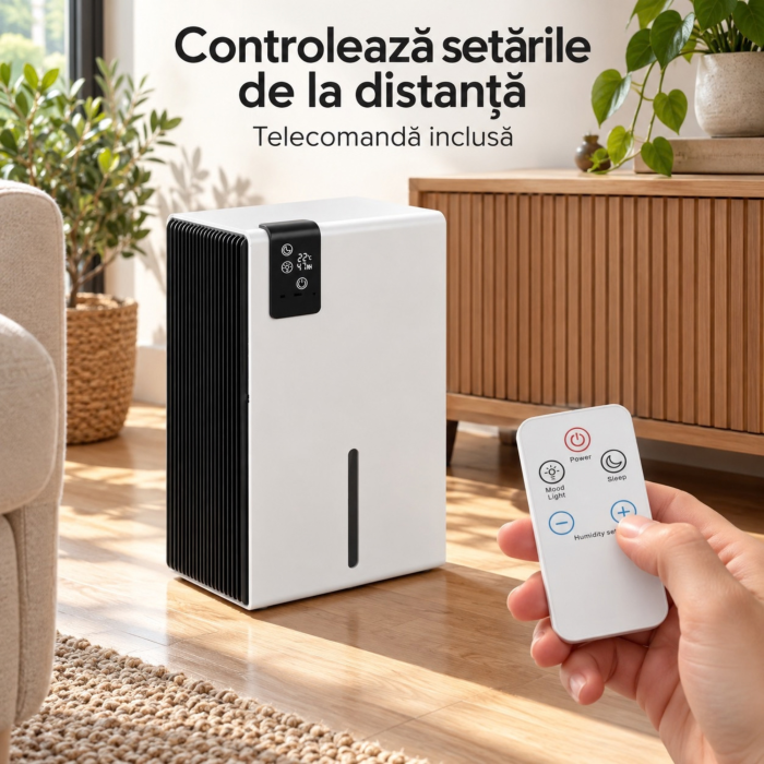 Dezumidificator de aer VarioShop®, pentru reducerea umiditatii, 800 ml/zi, rezervor 2280 ml, higrostat 40–70%, telecomanda, mod Sleep, evacuare continua, 65W, argintiu [3]