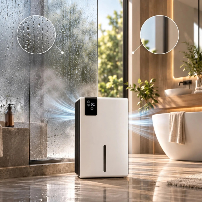Dezumidificator de aer VarioShop®, pentru reducerea umiditatii, 800 ml/zi, rezervor 2280 ml, higrostat 40–70%, telecomanda, mod Sleep, evacuare continua, 65W, argintiu [2]