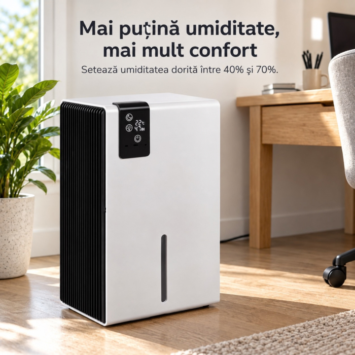 Dezumidificator de aer VarioShop®, pentru reducerea umiditatii, 800 ml/zi, rezervor 2280 ml, higrostat 40–70%, telecomanda, mod Sleep, evacuare continua, 65W, argintiu [5]