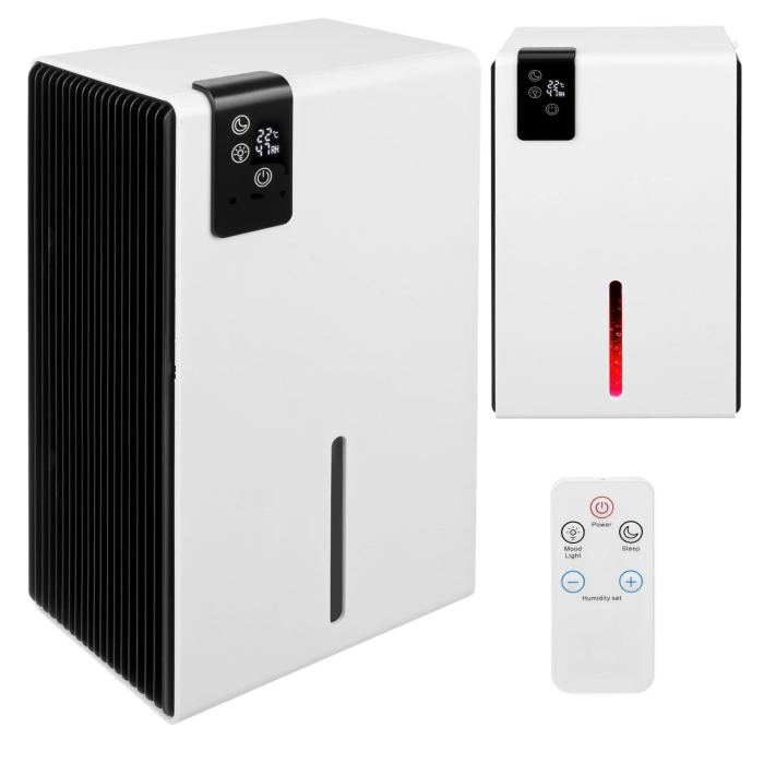Dezumidificator de aer VarioShop®, pentru reducerea umiditatii, 800 ml/zi, rezervor 2280 ml, higrostat 40–70%, telecomanda, mod Sleep, evacuare continua, 65W, argintiu [16]