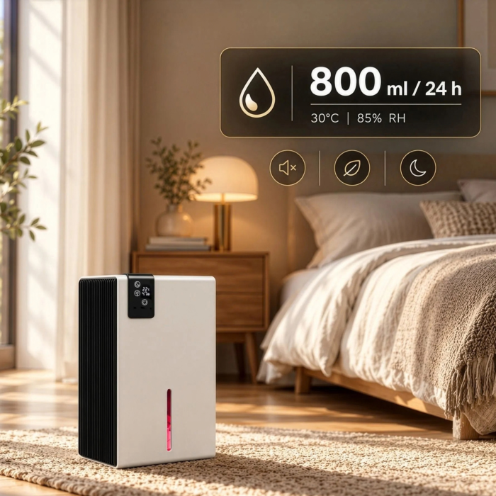 Dezumidificator de aer VarioShop®, pentru reducerea umiditatii, 800 ml/zi, rezervor 2280 ml, higrostat 40–70%, telecomanda, mod Sleep, evacuare continua, 65W, argintiu [7]
