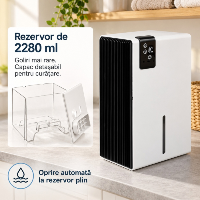 Dezumidificator de aer VarioShop®, pentru reducerea umiditatii, 800 ml/zi, rezervor 2280 ml, higrostat 40–70%, telecomanda, mod Sleep, evacuare continua, 65W, argintiu [9]