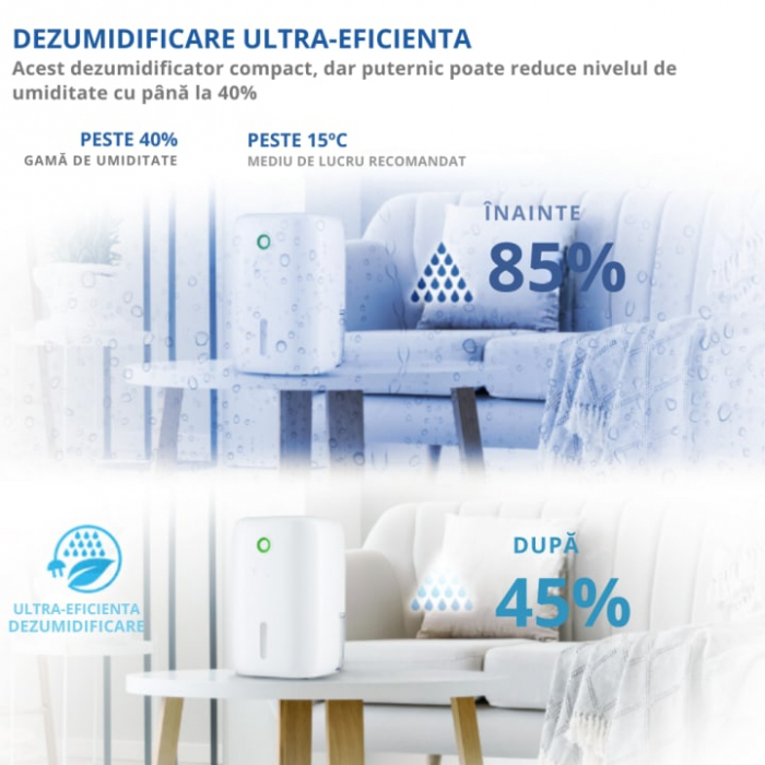 Dezumidificator de camera VarioShop®, functia oprire automata, silentios, 330 ml/zi, capacitate 800 ml, tehnologia Peltier, 22.5 W, 22 x 13.5 x 13.5 cm, Alb [3]