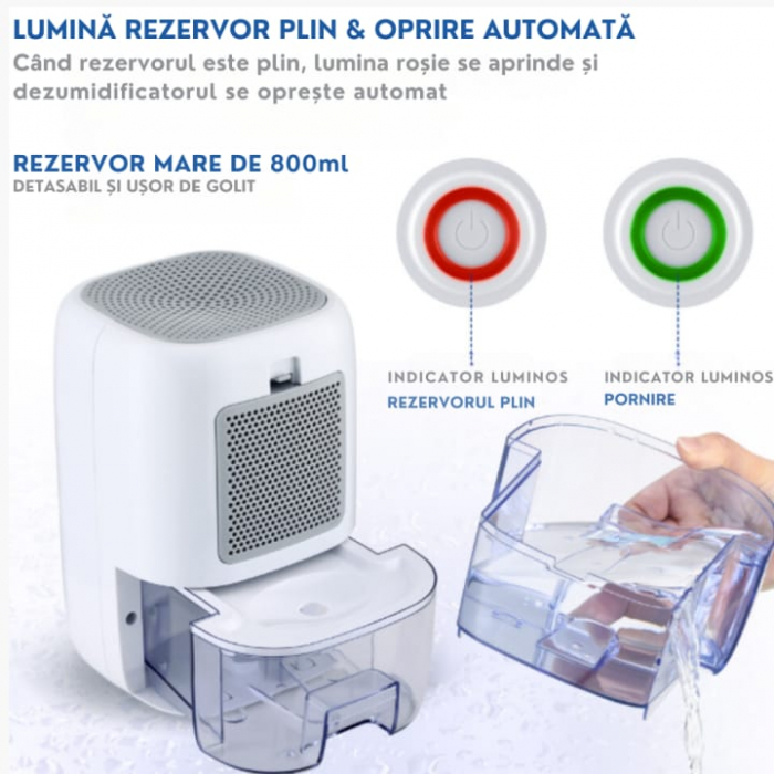 Dezumidificator de camera VarioShop®, functia oprire automata, silentios, 330 ml/zi, capacitate 800 ml, tehnologia Peltier, 22.5 W, 22 x 13.5 x 13.5 cm, Alb [4]