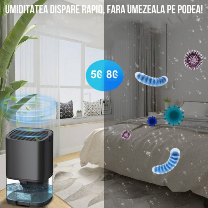 Dezumidificator pentru casa VarioShop®, rezervor 1000ml, doua moduri de lucru si 7 lumini LED colorate, cu functie de uscare si purificare a aerului, pentru dormitor, subsol, baie, bucatarie, birou, n [11]