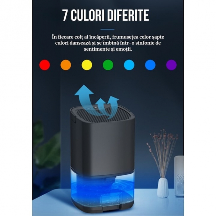 Dezumidificator pentru casa VarioShop®, rezervor 1000ml, doua moduri de lucru si 7 lumini LED colorate, cu functie de uscare si purificare a aerului, pentru dormitor, subsol, baie, bucatarie, birou, n [2]